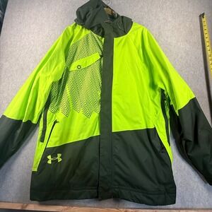 Under Armour Mens 2XL Ski Jacket Neon Green Olive Hooded Insulated Winter Coat